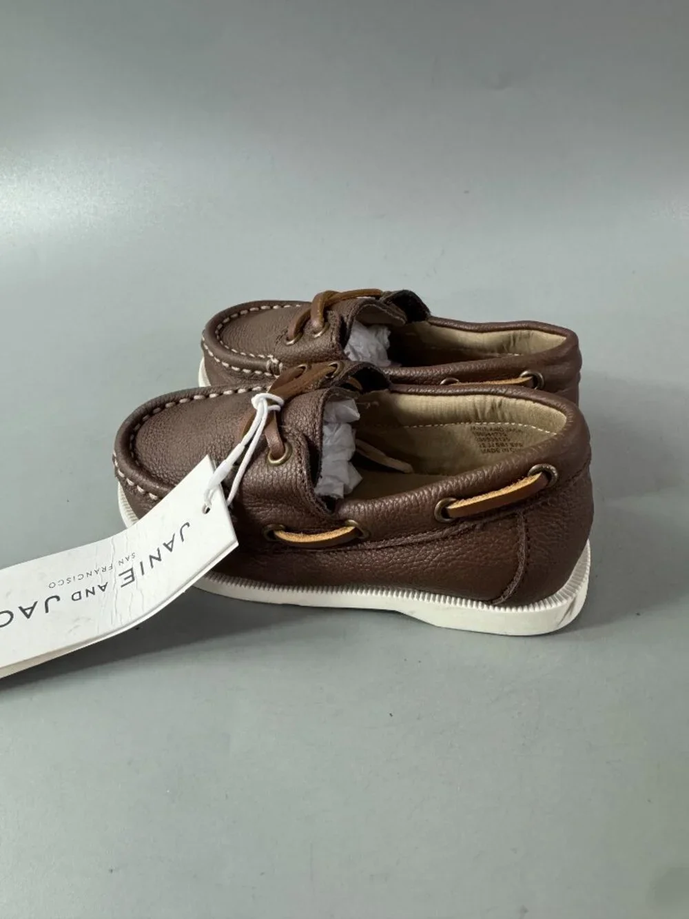NWT Janie and Jack Brown‎ Boat Kids Shoes, Size 7